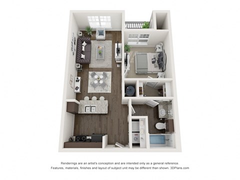Floor plan for 1 bed, 1 bath, 662 sqft